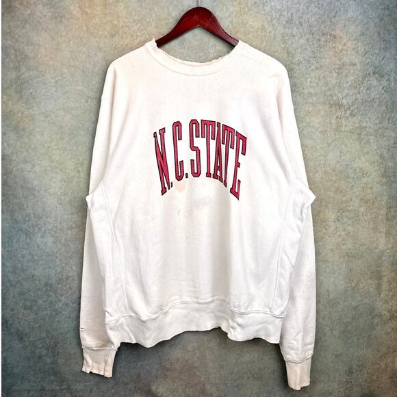 VTG 90s NC State College Sweatshirt Sz XXL White Red HeavyWeight Reverse Weave - Picture 1 of 9